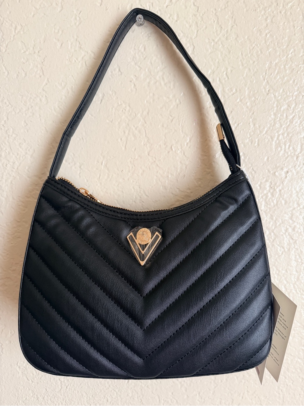 Valentino Orlandi Black Quilted V-Emblem Shoulder Bag